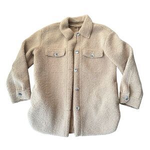 Faux Shearling Suede Chamois Fleece Sherpa Jacket Shacket Large Tan Camel